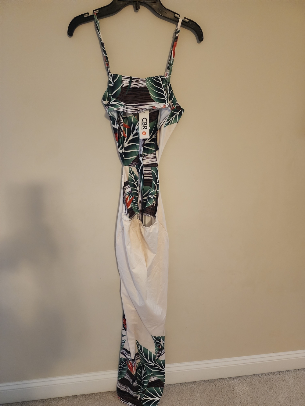 CBR White Maxi Dress with Green Leaf and Orange Floral Accents